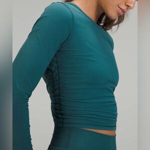 Lululemon All It Takes Ribbed Nulu Long-Sleeve Shirt Green Size 4 EUC